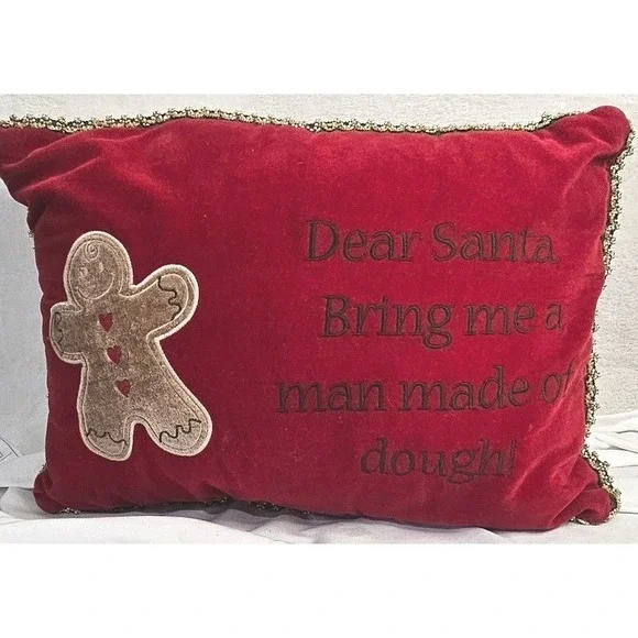 Red Velvet‎ Christmas Throw Pillow Gingerbread Man Dear Santa Man Made of Dough