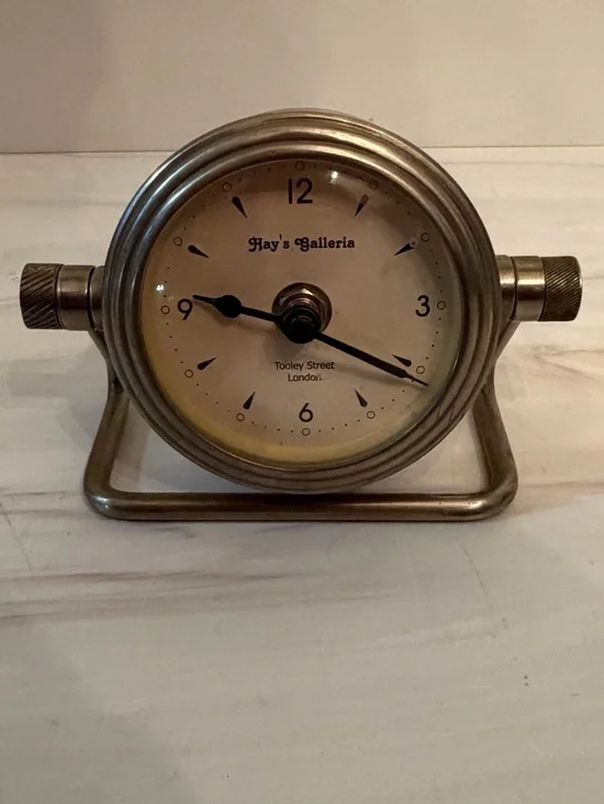 Heavy silver antique Hay’s Galleria London desk/table clock