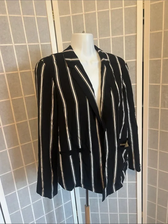 Anthropologie Black and White Vertical Stripe Blazer