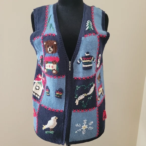 Capacity Vintage Ugly Sweater Zip Up Vest Size L