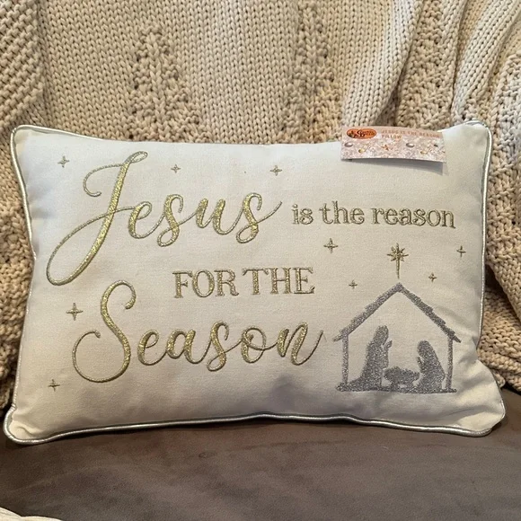 Cracker Barrel Holiday Pillow with Gold and Silver Text