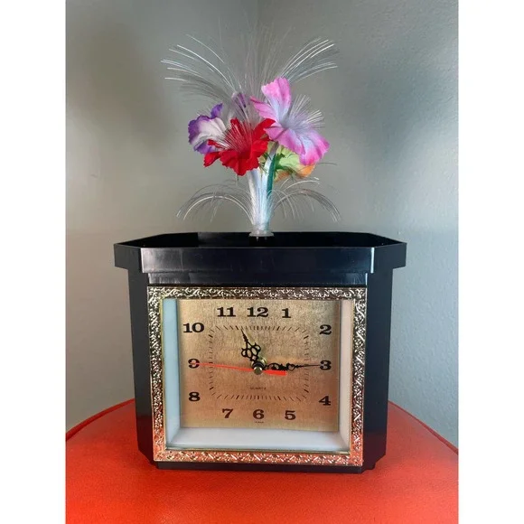 Vintage Fiber Optic Motion Lamp Gold Clock Color Changing Flowers