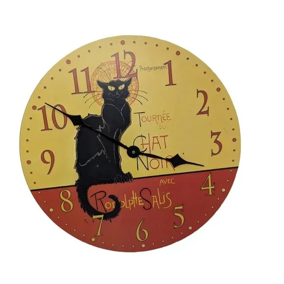 Chat Noir Black Cat Paris France French Advertising Round Wall Clock 13 Inches