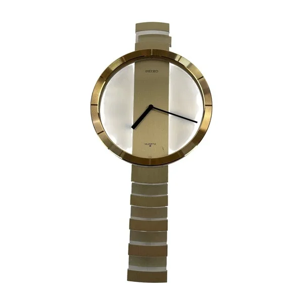 Seiko Wall Clock Gold Tone QPH108G Vintage Oversized Wristwatch Style FOR REPAIR