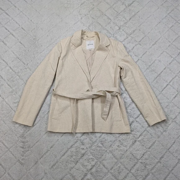 Madewell Jacket Women's XS Beige Natural Twill Cotton Linen Belted Blazer