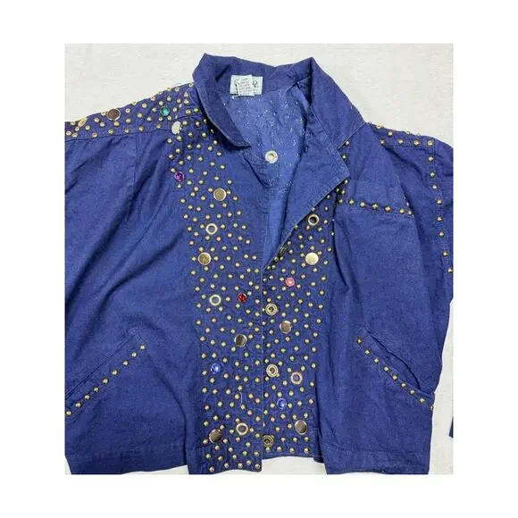 G.A.R. Exclusive Designs VTG Women's Sm. Blue Studded Denim Jacket Vintage 80s