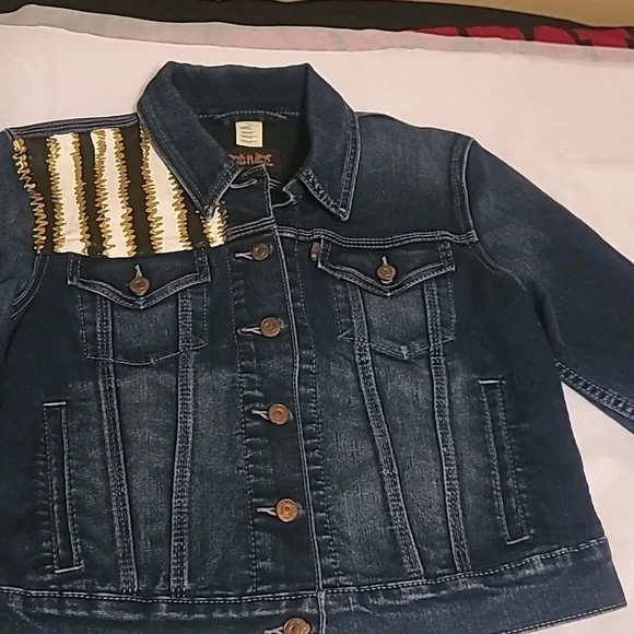 Women’s Vintage Orange Tab Levi denim Jacket With Painted Details Sz. L