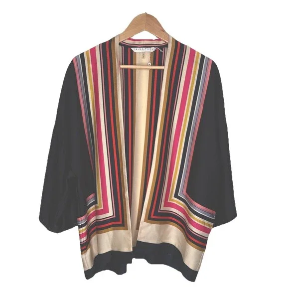 Trina Turk Open Kimono Multi Stripe Geometric Signature Print Satin Jacket S