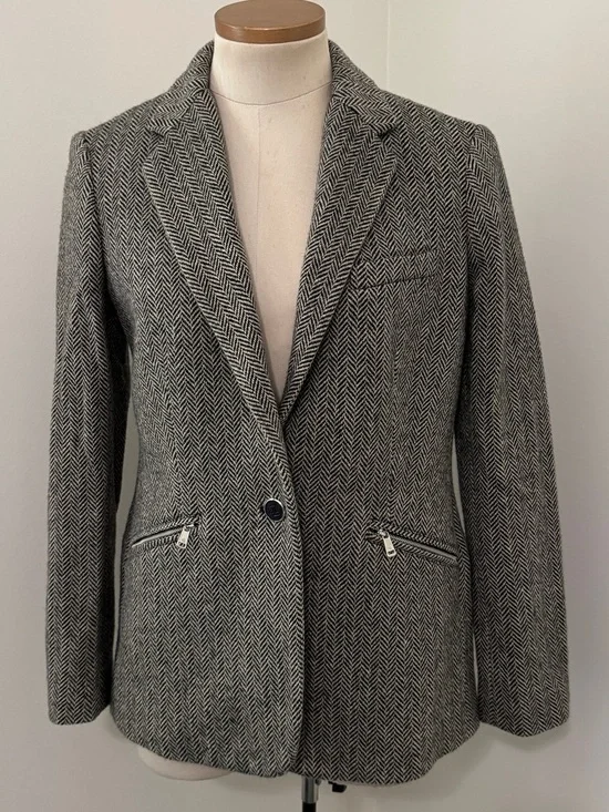 Lauren Ralph Lauren 6 Wool Blend Houndstooth One-Button Blazer Jacket