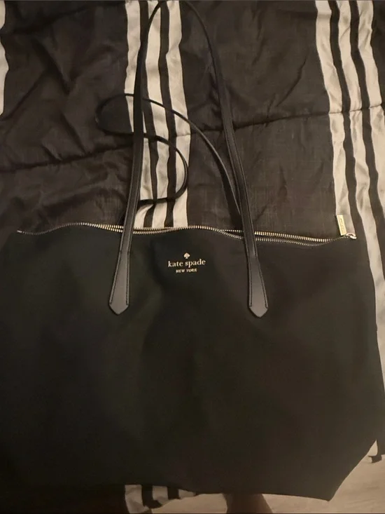 kate spade black tote with gold logo