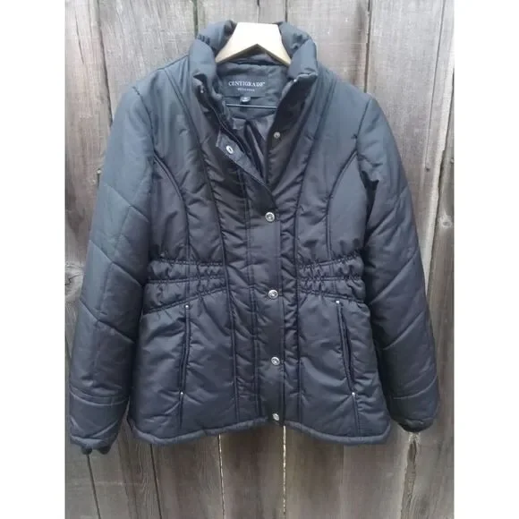 Black Gathered Waist Centrigrade Winter Jacket Xs‎