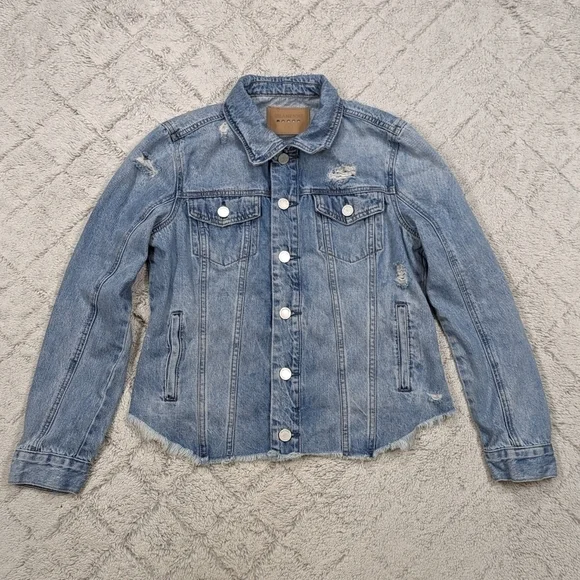 Blank NYC Jacket Women's S Blue Rise Above Distressed Denim Button Up Frayed