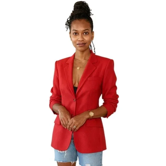 Andrea Viccaro Vintage Silk Single Breasted Collarless Blazer