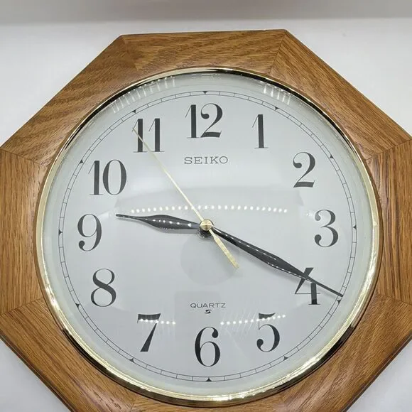 Seiko QXA102BCHA Octagon Wood Analog Quartz Battery Wall Clock Brown