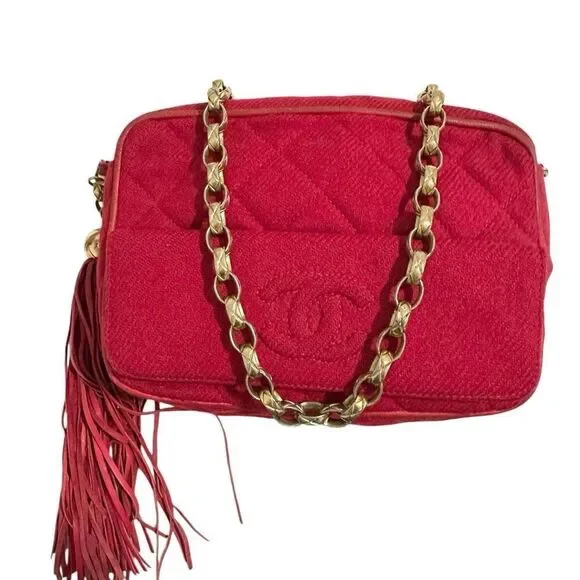 Chanel Quilted Red Crossbody Bag with Gold Chain