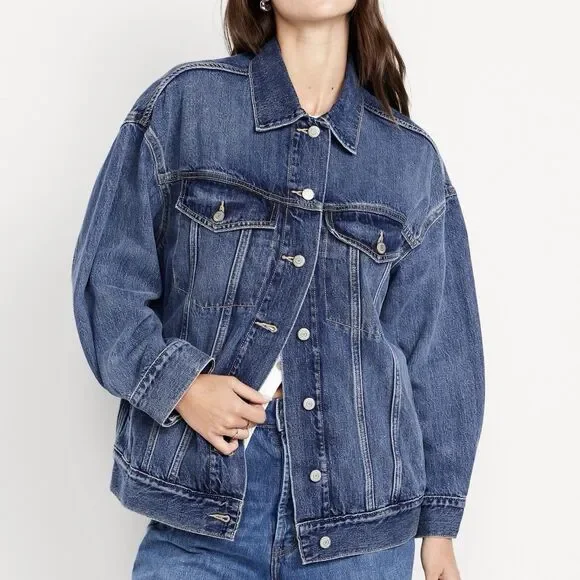 Old Navy Oversized Jean Trucker Jacket Denim Blue Medium Wash Size XL NWOT