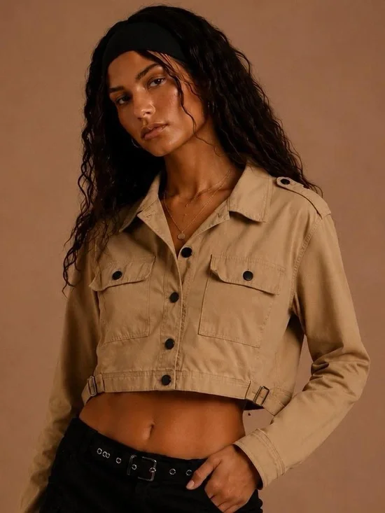 Cropped trench Utility Jacket in Khaki