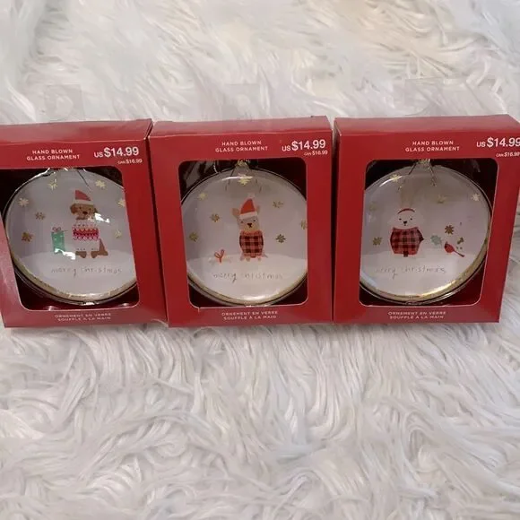 🟢3 for $20—-set of  3 ORNAMENTS  HANDBLOWN DOG LOVERS glass ornaments