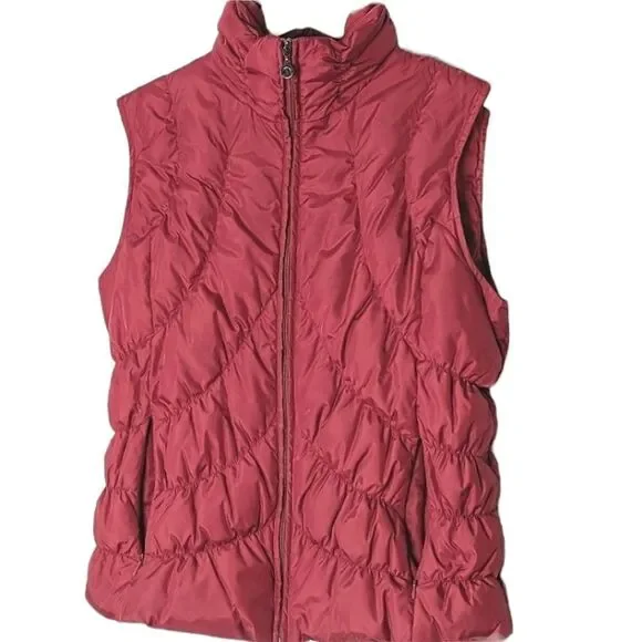 Nine West In Vintage Quilted Down & Feather Red Zip Up Puffer Vest size L