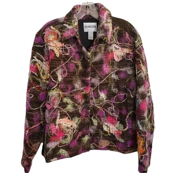 Chico's Button Front Wool Blend Lined Jacket Size 2 (large)