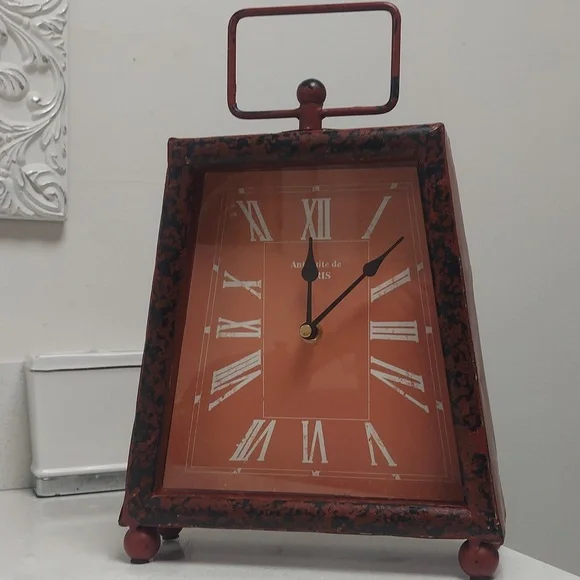 Antiquite Paris  Distressed Brick Red Table Shelf Clock