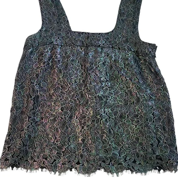 CHANEL Black Iridescent Lace Tank Top