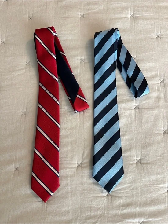 Tommy Hilfiger Red and Light Blue Striped Silk Ties
