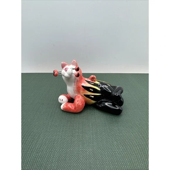 Amy Lacombe Cat Christmas Ornament‎ Whimsiclay Orange Black Calico Stripe Vtg