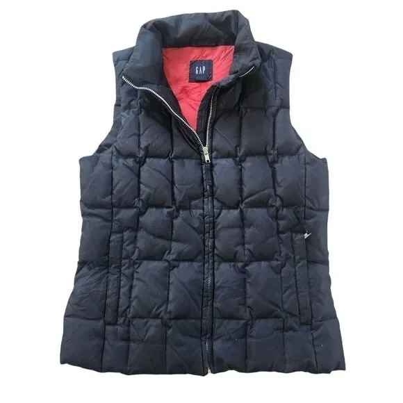 Gap Quilted Down Vest Womens Small Black Puffer Zip Warm Goose Filled