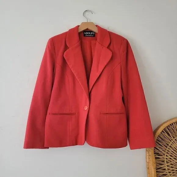 Vintage Adolfo International 100% Wool Red Blazer Jacket 8