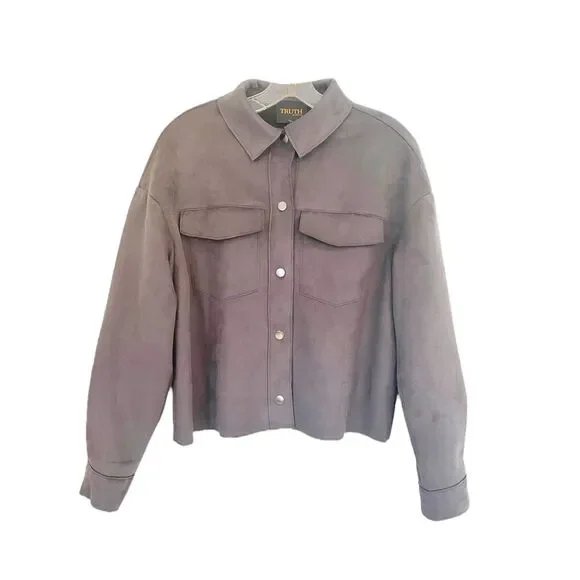 Truth Faux Suede Crop Oversized Gray Jacket Sz S