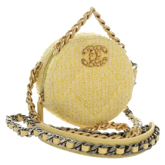 CHANEL Chain Shoulder Bag Tweed 2way Yellow