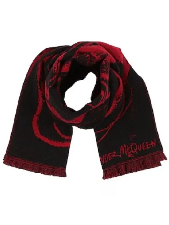 Alexander McQueen Wool Scarf Black Red