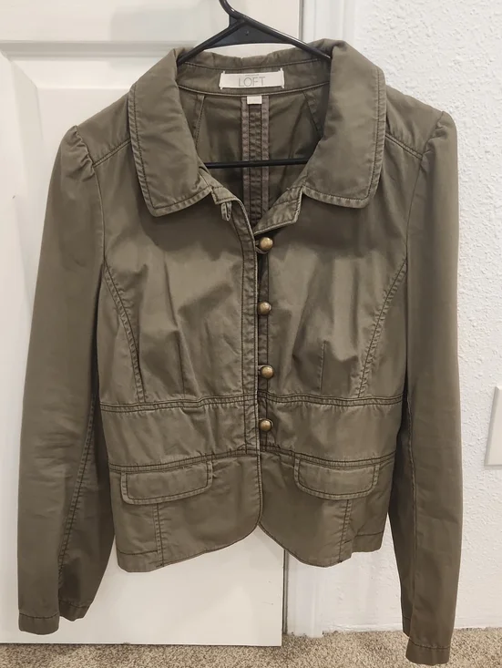 LOFT Olive Green Button-Front Utility Jacket