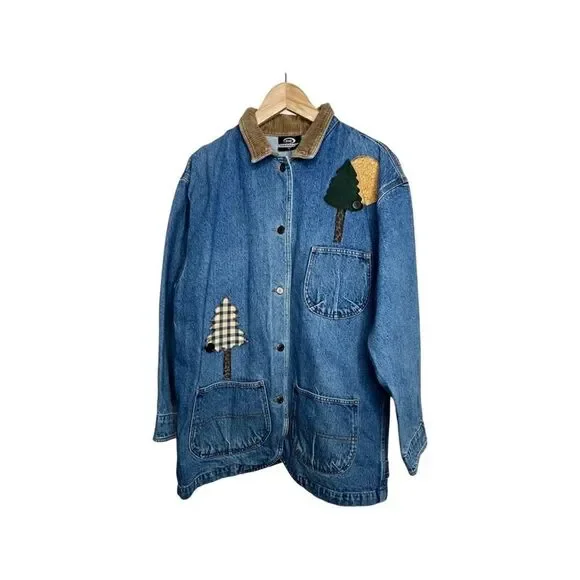 SW Shirt Wurks Hand Appliqué Outdoor Denim Jacket Sz M