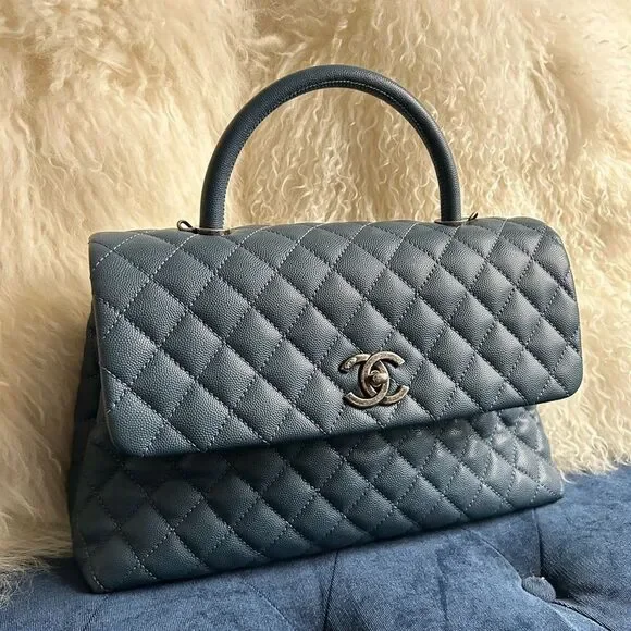 Chanel Coco Top Handle Bag Quilted Caviar Medium blue