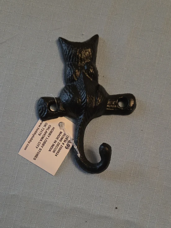 Black Cast Steel Cat Wall Hook.