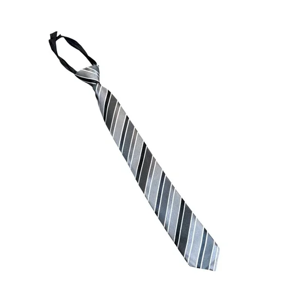 NWOT Antonio Fellici Kid Boy Zip Tie Gray Blue Black Formal Holiday Stripe 16