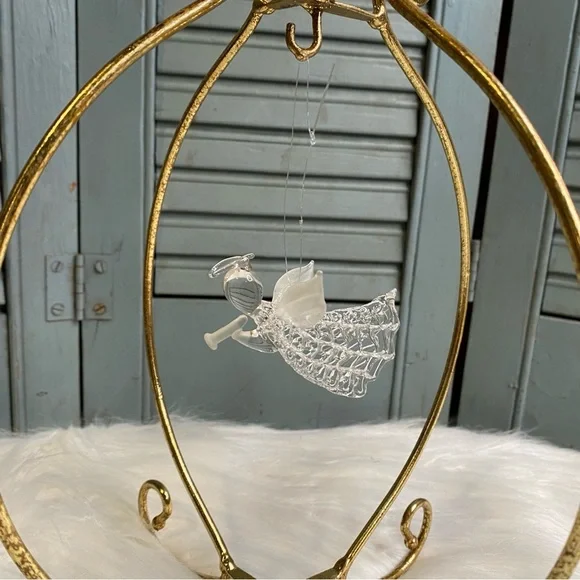 Vintage Spun Glass Angel Ornament with Frosted Wings and Horn