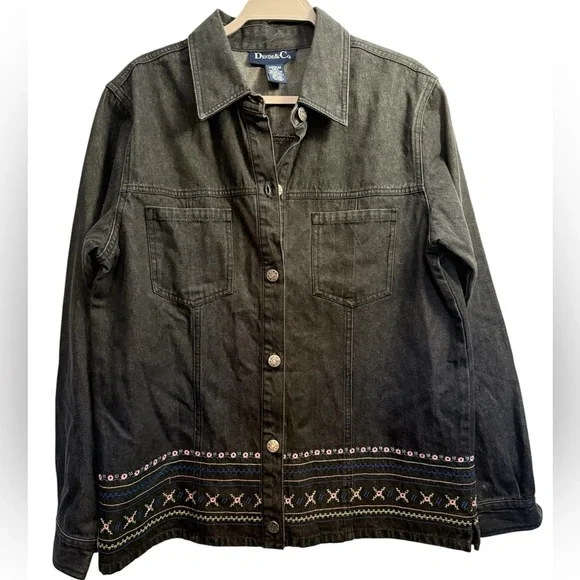 Denim&Co Women's Dark Gray Embroidered Jean Jacket