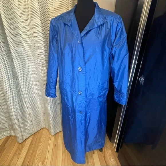 Vintage Electric Blue Oversized‎ Lined Trench Coat Chiango by Fleet Street sz 12