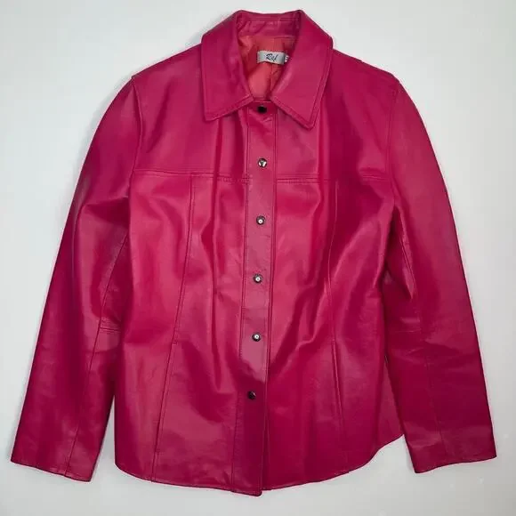 Raf Vintage Hot Pink Leather Snap Front Shacket /Jacket