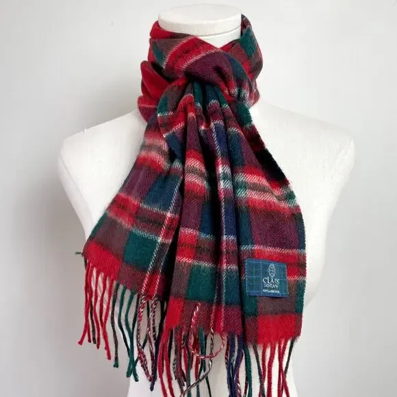 Clans‎ Scottland Plaid Scarf Lambswool Red Preppy Quiet Luxury Old Money Classi
