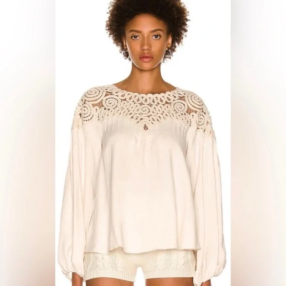 Jonathan Simkhai maribel embroidered cotton top in shell- Size XS