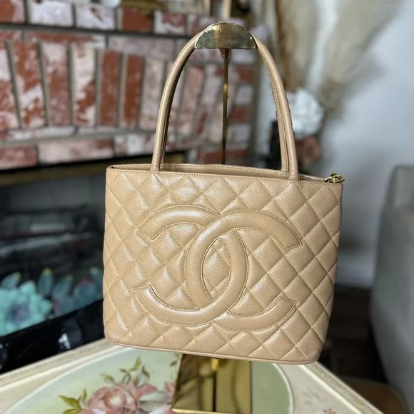 Chanel Beige Caviar Medallion Tote – Gold‎ Hardware