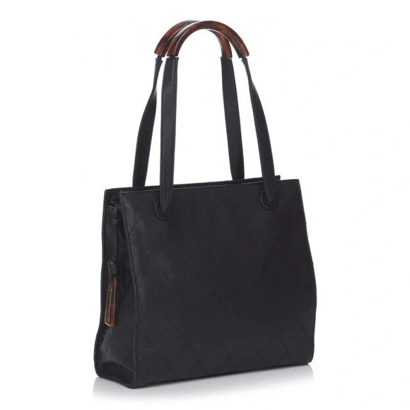 Authentic CHANEL black caviar tortoiseshell mini tote