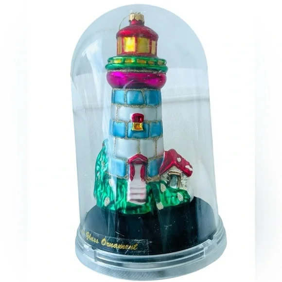 Lighthouse Ornament Hand Blown Glass Large 5.5