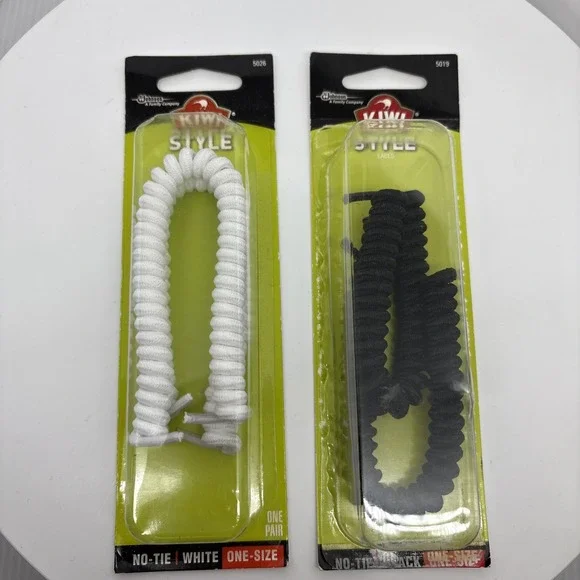 2 Kiwi Style No Tie Shoe Laces‎ White & Black Two Pairs #5026 & 5019 Easy New