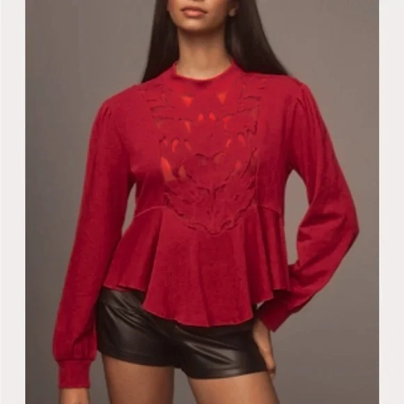 Anthropologie Cutwork Swing Sweatshirt Top