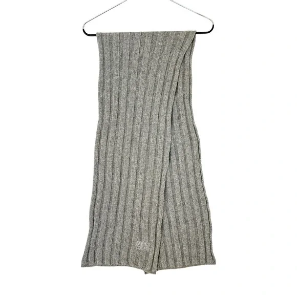 Enrico Coveri Wool Scarf Grey Ribbed Knit Embroidery Logo minimal capsule luxury